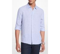 Michael Kors Classic Long Sleeve Linen Shirt In Chambray Blue size M | Casual Shirts Outlet | Men | White M
