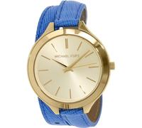 MICHAEL KORS GOLD TONE,DOUBLE WRAP ROYAL BLUE LEATHER BAND,RUNWAY WATCH MK2286