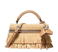 Michael Kors Jana Women's Extra Small Shoulder Bag Top Handle Silver Crochet Straw, Peanuts, Medium