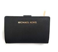 Michael Kors Jet Set Travel Saffiano Leather Bifold Zip Coin Wallet, Black Saffiano, M, Bifold Wallet
