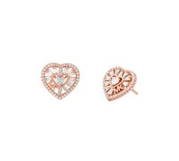 Michael Kors Jewellery Michael Kors Premium Kors Love Sterling Silver Rose Gold Tone Tapered Baguette Heart Stud Earrings 1.4x1.47cm