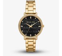 Michael Kors Ladies Pyper Gold Tone Black Dial Watch MK4916