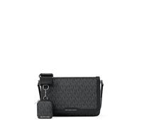 Michael Kors Men's Hudson Mini Flap Crossbody W Pouch, Silver-tone Hardware/Mk Signature/Black, Medium