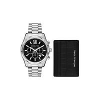Michael Kors Men's Lexington Chronograph, Stainless Steel Watch and Card Case Gift Set, MK1091SET, Silver, Men Ilver