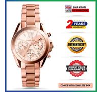 Michael Kors MK5799 Mini Bradshaw Chrono Rose Gold Strap Dial Womens Watch 35mm