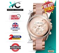 MICHAEL KORS MK5943 Rose Gold Strap & Dial Chronograph Crystal Womens Watch 39mm