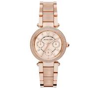 MICHAEL KORS MK6110 Mini Parker Rose Gold Dial Strap Crystal Womens Watch 33mm