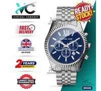 MICHAEL KORS MK8280 Lexington Silver Strap Blue Dial Chronograph Mens Watch 45mm