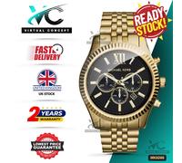 MICHAEL KORS MK8286 Lexington Gold Stainless Steel Black Dial Mens Watch 45mm