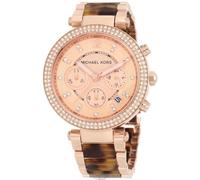 MICHAEL KORS PARKER TORTOISE SHELL+ROSE GOLD TONE+CHRONO,CRYSTAL WATCH MK5538
