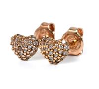 Michael Kors Pave Heart Stud Earrings Rose Gold Plated Sterling Silver MKC111...