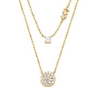 Michael Kors 14K Gold-Plated Sterling Silver Double Layered Pave Disk Necklace, Gold, Women Gold