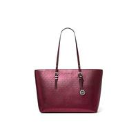Michael Kors Quinn Large Tote, Silver-Tone Hardware/Foil Printed MK Signature Smooth Nappa Leather/Oxblood
