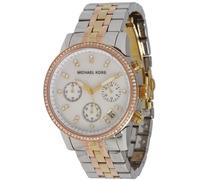 MICHAEL KORS RITZ SILVER, ROSE,GOLD TRI,3 TONE+CRYSTAL,MOP CHRONO WATCH MK5650