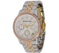 MICHAEL KORS RITZ SILVER, ROSE,GOLD TRI,3 TONE+CRYSTAL,MOP CHRONO WATCH MK5650