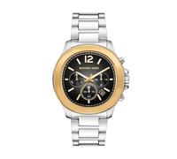 Michael Kors Sage Watch for Men, 44mm Quartz Chronograph Movement with Stainless Steel Strap, Silver Tone and Black, 44 mm