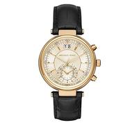 MICHAEL KORS Sawyer Womens Quartz Watch with Gold Dial and Black Leather Strap MK2433