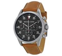MICHAEL KORS SILVER TONE,BROWN LEATHER BAND,BLACK DIAL,CHRONOGRAPH WATCH-MK8333