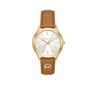 Michael Kors Slim Runway Three-Hand Luggage Leather Watch, Brown, Women Brown