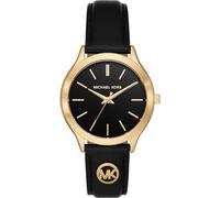 Michael Kors Slim Runway Watch for Women, 38mm Quartz Three Hand Movement with Leather Strap, Black, 38 mm