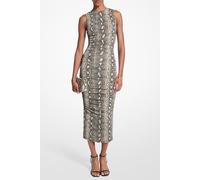 Michael Kors Snake Print Stretch Jersey Ruched Midi Dress Soft Ecru size XS | Midi Dresses Outlet | Women | Brown XS