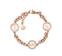 Michael Kors Stainless Steel and Pav? Crystal MK Logo Chain Bracelet for Women Color: Rose Gold (Model: MKJ4731791)