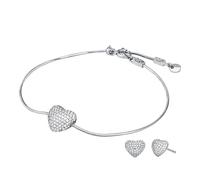 Michael Kors Women's Kors Love Sterling Silver Cubic Zirconia Pavé Heart Bracelet & Stud Earrings Set