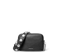 Michael Kors Women's Bryant Medium Double Zip Chain Camera Crossbody Bag, Silver-Tone Hardware/Pebbled Leather W/Dome Studded Strap/Black, One Size