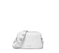 Michael Kors Women's Bryant Medium Double Zip Chain Camera Crossbody Bag, Silver-Tone Hardware/Pebbled Leather W/Dome Studded Strap/Optic White, One Size