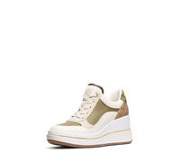 Michael Kors Women's Emmy Wedge Trainer Sneaker, Husk Multi, 3.5 UK