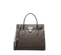 Michael Kors Women's Hamilton Large Satchel, Gold-Tone Hardware/Mk Signature Coated Twill/Brown/Black, One Size