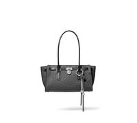 Michael Kors Women's Hamilton Small Shoulder Tote With Charm, Silver-tone Hardware/Tonal Mk Signature Coated Twill/Black, One Size