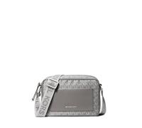 Michael Kors Women's Jet Set Large Webbing Strap Crossbody Bag, Silver-tone Hardware/Tonal Mk Signature Nylon With Mk Logo Webbing/Storm, One Size