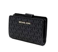 Michael Kors Women's Jet Set Travel Medium Bifold Zip Coin/Card Wallet MK Print (Black)