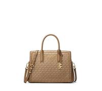 Michael Kors womens Laila Medium Satchel, Gold-tone Hardware/Foil Printed Mk Signature Smooth Nappa Leather/Husk, One Size