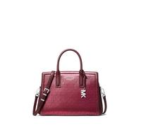 Michael Kors womens Laila Medium Satchel, Silver-tone Hardware/Foil Printed Mk Signature Smooth Nappa Leather/Oxblood, One Size
