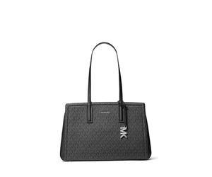 Michael Kors Women's Laila Medium Tote Bag, Silver-tone Hardware/Tonal Mk Signature Coated Twill/Black, One Size