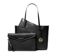 Michael Kors Womens Maisie 3 In 1 Bundle Large Top Zip Tote Crossbody Pouch Wristlet MK Signature, Black, Large