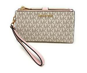 Michael Kors Women's Purse Clutch Double Zip MK Logo 4 x 10 x 18 cm Genuine Leather Loop Jet Set Travel