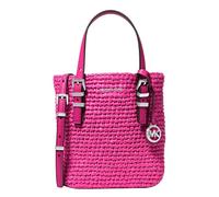 Michael Kors Women's Quinn Extra Small Tote Crossbody Bag, Silver-tone Hardware/Straw/Raspberry, One Size