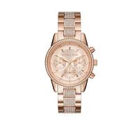 Michael Kors Women's Ritz Stainless Steel Watch with Crystal Topring, Rose Gold, Chronograph