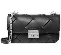 Michael Kors Women's Tribeca Small Convertible Chain Shoulder Bag Handbag, Silver-Tone Hardware/Woven Leather/Black, One Size