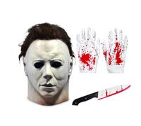 Michael Myers Halloween Mask for Adults - Latex Full Head Mask with Hair | Includes Gloves and Prop Accessory, Realistic Scary Look for Halloween Parties, Haunted Houses, Fancy Dress and Theme Events
