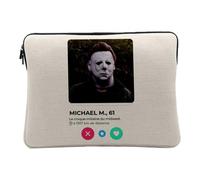 Michael Myers Linen Look Laptop Case with Social Network Halloween Meeting Love Design 12-13 Inches Protective Laptop Sleeve Printed in France