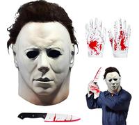 Michael Myers Mask, Horror Latex Full Head Mask, Halloween Scary Kills Mask Horror for Adults & Kids, Includes Knife and Gloves, for Carnival Party, Cosplay & Halloween Costume (C)