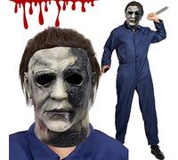 Michael Myers Masks Adult, Full Head Horror Micheal Myers Face Mask With Hair Scary Halloween Kills Horror Cosplay Costume Latex Props (Style 02)