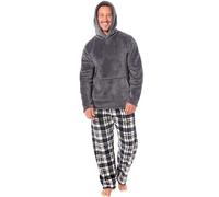 MICHAEL PAUL Mens Pyjamas Warm Fleece Hooded Pyjamas for men Sets Pjs Fluffy Hoodie | Mens pj set 2 piece pyjamas loungewear tracksuit | Soft Hooded Twosie Pyjama Set for Men Gifts for Him CHAR XXL
