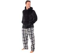 MICHAEL PAUL Mens Pyjamas Warm Fleece Hooded Pyjamas for men Sets Pjs Fluffy Hoodie | Mens pj set 2 piece pyjamas loungewear tracksuit | Soft Hooded Twosie Pyjama Set for Men Gifts for Him BLK XXL