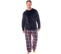 MICHAEL PAUL Mens Soft & Cosy Fleece Pyjamas | Warm PJ Set Nightwear Sleepwear Loungewear Modern Set with Check Bottoms | Soft Twosie Pyjama Set for Men Gifts for Him Navy XXL