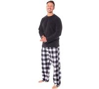 MICHAEL PAUL Mens Soft & Cosy Fleece Pyjamas | Warm PJ Set Nightwear Sleepwear Loungewear Modern Set with Check Bottoms | Soft Twosie Pyjama Set for Men Gifts for Him White Check XXL